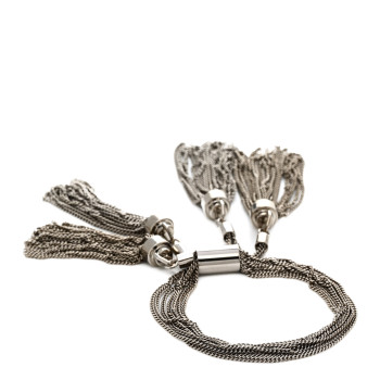 SAINT LAURENT Brass Multi Chain Pompons Bracelet M Silver SAINT LAURENT Brass Multi Chain Pompons Bracelet M Silver