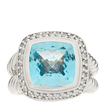 DAVID YURMAN Sterling Silver Diamond Blue Topaz 11mm Albion Ring 54 7 DAVID YURMAN Sterling Silver Diamond Blue Topaz 11mm Albion Ring 54 7