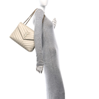 SAINT LAURENT Calfskin Y Quilted Monogram Medium Loulou Chain Satchel Crema Soft SAINT LAURENT Calfskin Y Quilted Monogram Medium Loulou Chain Satchel Crema Soft