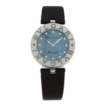 BULGARI Stainless Steel Calfskin Diamond Blue Mother of Pearl 30mm B.Zero1 Quartz Watch BULGARI Stainless Steel Calfskin Diamond Blue Mother of Pearl 30mm B.Zero1 Quartz Watch