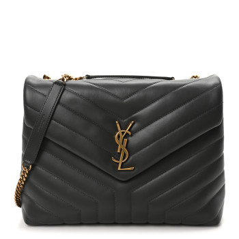 SAINT LAURENT Calfskin Y Quilted Monogram Medium Loulou Chain Satchel Storm SAINT LAURENT Calfskin Y Quilted Monogram Medium Loulou Chain Satchel Storm