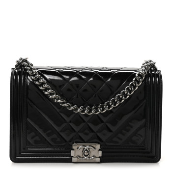 CHANEL Patent Chevron Quilted New Medium Boy Flap Black CHANEL Patent Chevron Quilted New Medium Boy Flap Black