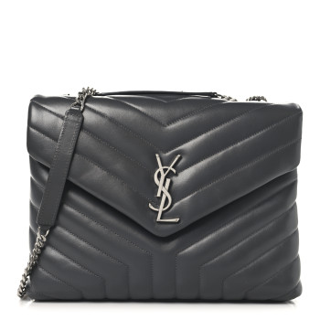 SAINT LAURENT Calfskin Y Quilted Monogram Medium Loulou Chain Satchel Storm SAINT LAURENT Calfskin Y Quilted Monogram Medium Loulou Chain Satchel Storm