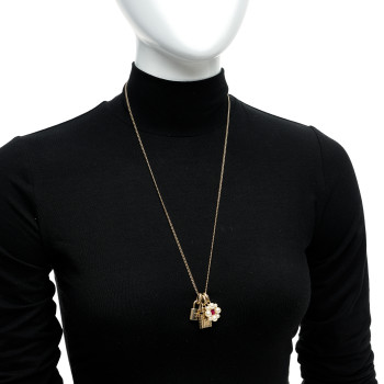 CHANEL Crystal Pearl Lock Perfume Bottle CC Pendant Necklace Gold Red White CHANEL Crystal Pearl Lock Perfume Bottle CC Pendant Necklace Gold Red White