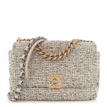 CHANEL Tweed Quilted Medium Chanel 19 Flap Ecru Black CHANEL Tweed Quilted Medium Chanel 19 Flap Ecru Black