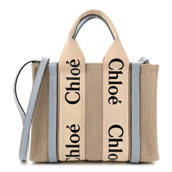 CHLOE Cotton Calfskin Small Woody Ribbon Tote With Strap Light Blue CHLOE Cotton Calfskin Small Woody Ribbon Tote With Strap Light Blue