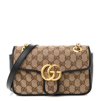 GUCCI Monogram Matelasse Diagonal Mini GG Marmont Shoulder Bag Beige Black