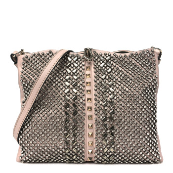 VALENTINO GARAVANI Calfskin Crystal Embellished Rockstud Crossbody Poudre VALENTINO GARAVANI Calfskin Crystal Embellished Rockstud Crossbody Poudre