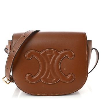 CELINE Smooth Calfskin Cuir Triomphe Folco Crossbody Bag Tan CELINE Smooth Calfskin Cuir Triomphe Folco Crossbody Bag Tan