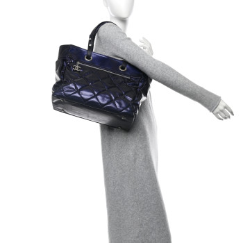 CHANEL Metallic Coated Canvas Quilted Large Paris Biarritz Tote Blue CHANEL Metallic Coated Canvas Quilted Large Paris Biarritz Tote Blue