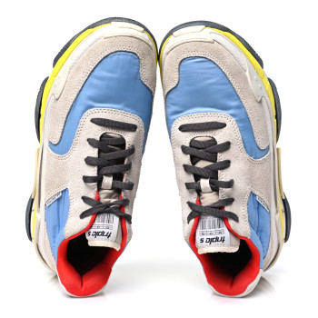 BALENCIAGA Nylon Suede Womens Triple S 2.0 Sneakers Gris Bleu Rouge