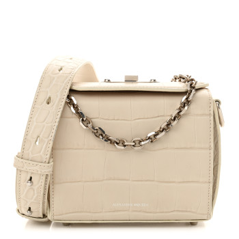 ALEXANDER MCQUEEN Calfskin Crocodile Embossed Box Shoulder Bag 16 White Bone ALEXANDER MCQUEEN Calfskin Crocodile Embossed Box Shoulder Bag 16 White Bone