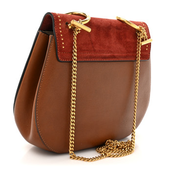 CHLOE Suede Smooth Calfskin Studded Mini Drew Shoulder Bag Sienna Red Brown CHLOE Suede Smooth Calfskin Studded Mini Drew Shoulder Bag Sienna Red Brown