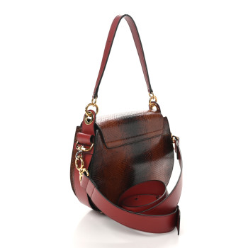 CHLOE Calfskin Watersnake Embossed Large Tess Bag Red Black CHLOE Calfskin Watersnake Embossed Large Tess Bag Red Black