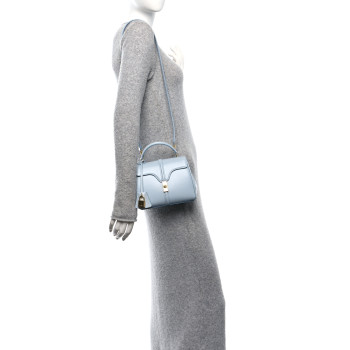 CELINE Satinated Calfskin Mini 16 Top Handle Bag Pale Blue CELINE Satinated Calfskin Mini 16 Top Handle Bag Pale Blue
