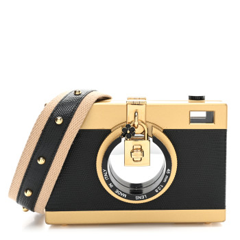DOLCE & GABBANA Lizard Camera Shoulder Bag Black Gold DOLCE & GABBANA Lizard Camera Shoulder Bag Black Gold