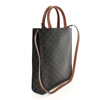 CELINE Triomphe Canvas Calfskin Small Vertical Cabas Tan CELINE Triomphe Canvas Calfskin Small Vertical Cabas Tan