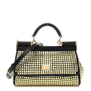 DOLCE & GABBANA Stampa Iguana Embossed Crystal Small Miss Sicily Satchel Gold DOLCE & GABBANA Stampa Iguana Embossed Crystal Small Miss Sicily Satchel Gold