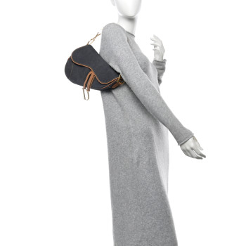 CHRISTIAN DIOR Denim Calfskin Saddle Bag Blue