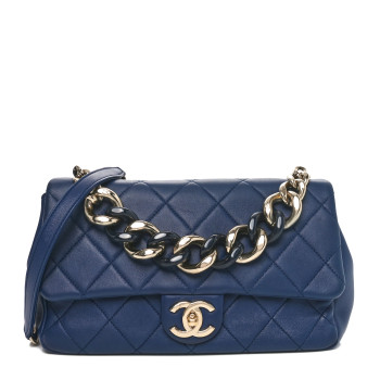 CHANEL Lambskin Quilted Resin Bi-Color Chain Flap Bag Navy