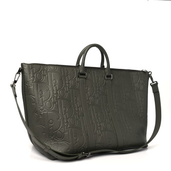 CHRISTIAN DIOR Grained Calfskin Embossed Dior Gravity Weekender 40 Kaki