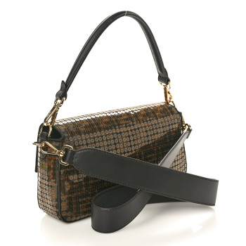 FENDI Fabric Jacquard Paillettes Vitello Seta FF 1974 Baguette Testa di Moro Real Ebano FENDI Fabric Jacquard Paillettes Vitello Seta FF 1974 Baguette Testa di Moro Real Ebano