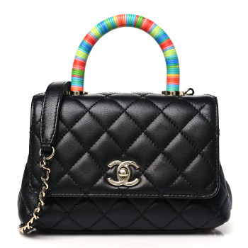 CHANEL Goatskin Quilted Rainbow Extra Mini Coco Handle Flap Black CHANEL Goatskin Quilted Rainbow Extra Mini Coco Handle Flap Black