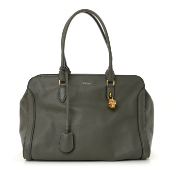 ALEXANDER MCQUEEN Pebbled Calfskin Large Skull Padlock Zip Around Tote Dark Grey ALEXANDER MCQUEEN Pebbled Calfskin Large Skull Padlock Zip Around Tote Dark Grey