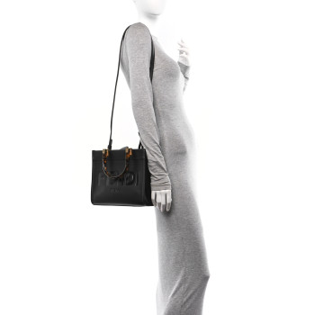 FENDI Vitello King Plexiglass Logo Embossed Small Fendi Sunshine Shopper Tote Black