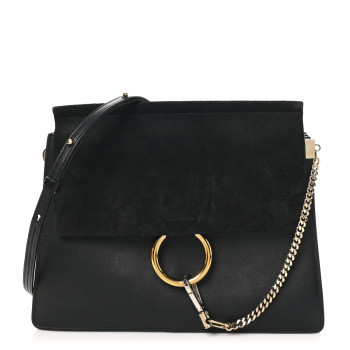 CHLOE Suede Calfskin Medium Faye Shoulder Bag Black CHLOE Suede Calfskin Medium Faye Shoulder Bag Black