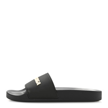 BALENCIAGA Rubber Logo Pool Slide Sandals 36 Black