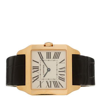 CARTIER 18K Pink Gold Alligator 30mm Santos Dumont Quartz Watch