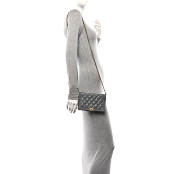 CHANEL Lambskin Quilted Boy Wallet On Chain WOC Grey CHANEL Lambskin Quilted Boy Wallet On Chain WOC Grey