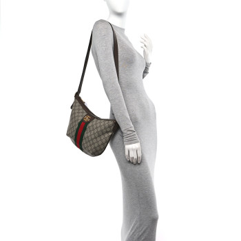 GUCCI GG Supreme Monogram Web Small Ophidia Half Moon Hobo Brown GUCCI GG Supreme Monogram Web Small Ophidia Half Moon Hobo Brown