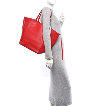 CELINE Soft Grained Calfskin Medium Belt Cabas Phantom Coquelicot CELINE Soft Grained Calfskin Medium Belt Cabas Phantom Coquelicot