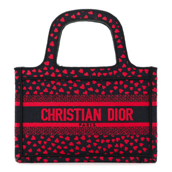 CHRISTIAN DIOR Canvas Embroidered Pop Heart I Love Paris Mini Book Tote Red Multicolor