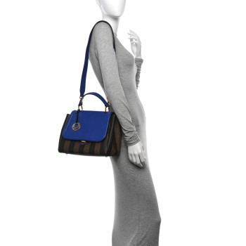 FENDI Pequin Spalmati Vitello Flamingo Shoulder Bag Tobacco Blue Neon