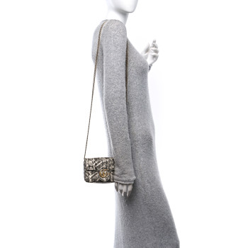 GUCCI Snakeskin Matelasse Super Mini GG Marmont Shoulder Bag Roccia