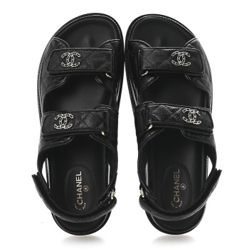 CHANEL Grained Calfskin Velcro Dad Sandals 38.5 Black CHANEL Grained Calfskin Velcro Dad Sandals 38.5 Black