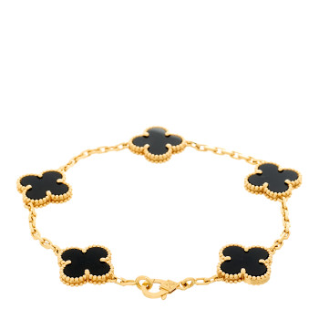VAN CLEEF & ARPELS 18K Yellow Gold Black Onyx 5 Motifs Vintage Alhambra Bracelet