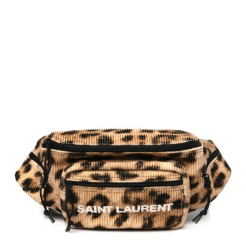SAINT LAURENT Corduroy Leopard Print Belt Bag Beige Black SAINT LAURENT Corduroy Leopard Print Belt Bag Beige Black