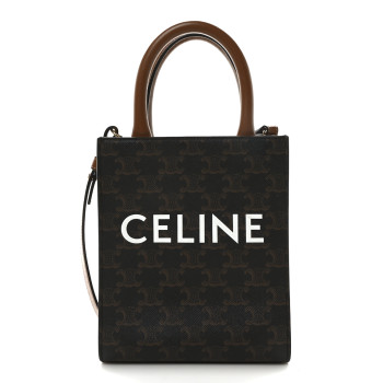 CELINE Triomphe Canvas Calfskin Mini Vertical Cabas Tan CELINE Triomphe Canvas Calfskin Mini Vertical Cabas Tan