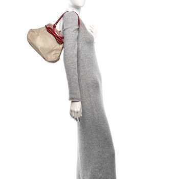 CHANEL Perforated Lambskin Kiss Lock Bag Light Beige Red CHANEL Perforated Lambskin Kiss Lock Bag Light Beige Red