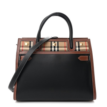 BURBERRY Calfskin Vintage Check Small Two Handle Title Bag Black