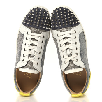 CHRISTIAN LOUBOUTIN Suede Calfskin Crocodile Embossed Mens Louis Junior Spikes Orlato Flat Sneakers 44 Multicolor CHRISTIAN LOUBOUTIN Suede Calfskin Crocodile Embossed Mens Louis Junior Spikes Orlato Flat Sneakers 44 Multicolor