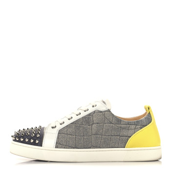 CHRISTIAN LOUBOUTIN Suede Calfskin Crocodile Embossed Mens Louis Junior Spikes Orlato Flat Sneakers 44 Multicolor CHRISTIAN LOUBOUTIN Suede Calfskin Crocodile Embossed Mens Louis Junior Spikes Orlato Flat Sneakers 44 Multicolor