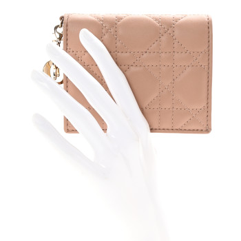 CHRISTIAN DIOR Calfskin Cannage Mini Lady Dior Wallet Fard