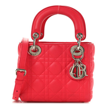 CHRISTIAN DIOR Lambskin Cannage Mini Lady Dior Fuchsia