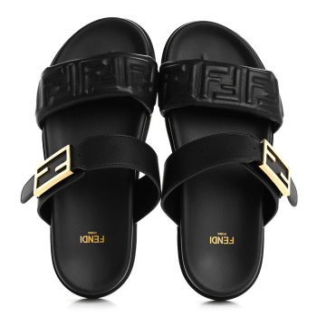 FENDI Nappa Embossed FF Fendi Feel Sandals 37 Black