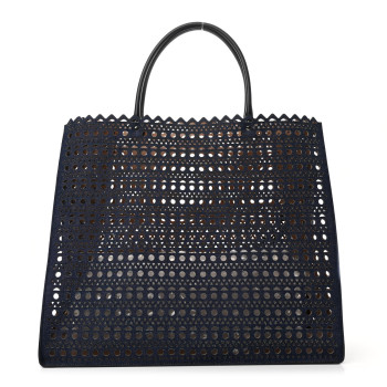 ALAIA Denim Laser Cut Garance Tote Blue